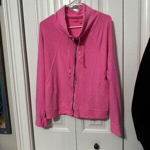 Fresh Produce Zip Up Fleece Pink Womens Large Tie Neck Comfy Casual Beach